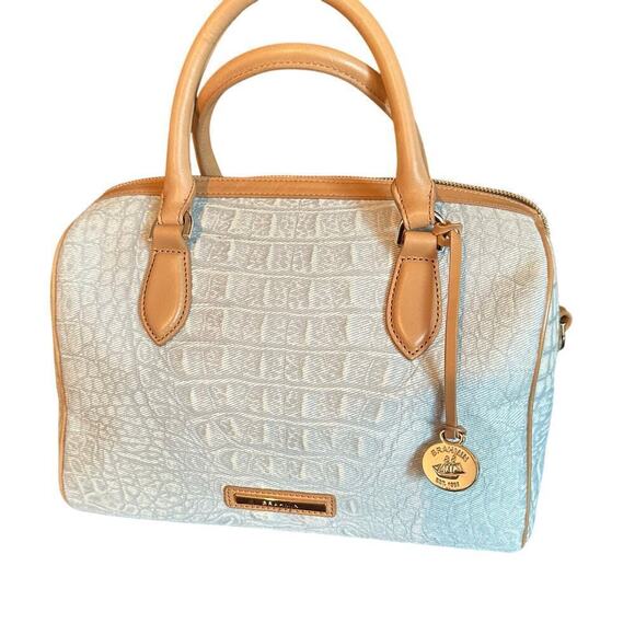 NWT Brahmin rare blue Leather Satchel purse Handbag Stacy Light Denim Quinze